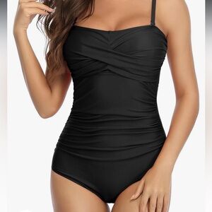 Black Ruched One-Piece Swimsuit NO STRAPS